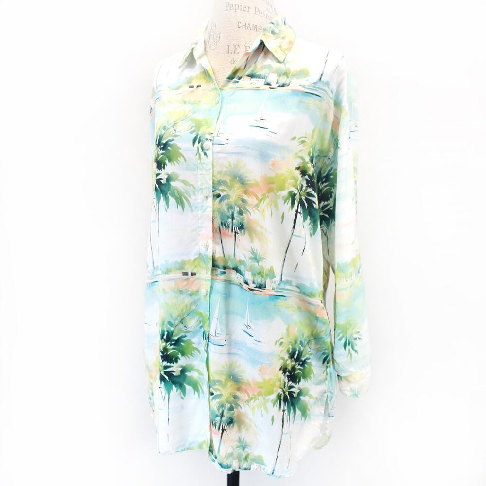 Boamar International tropical resort beach wear long sleeve shirt blouse top L